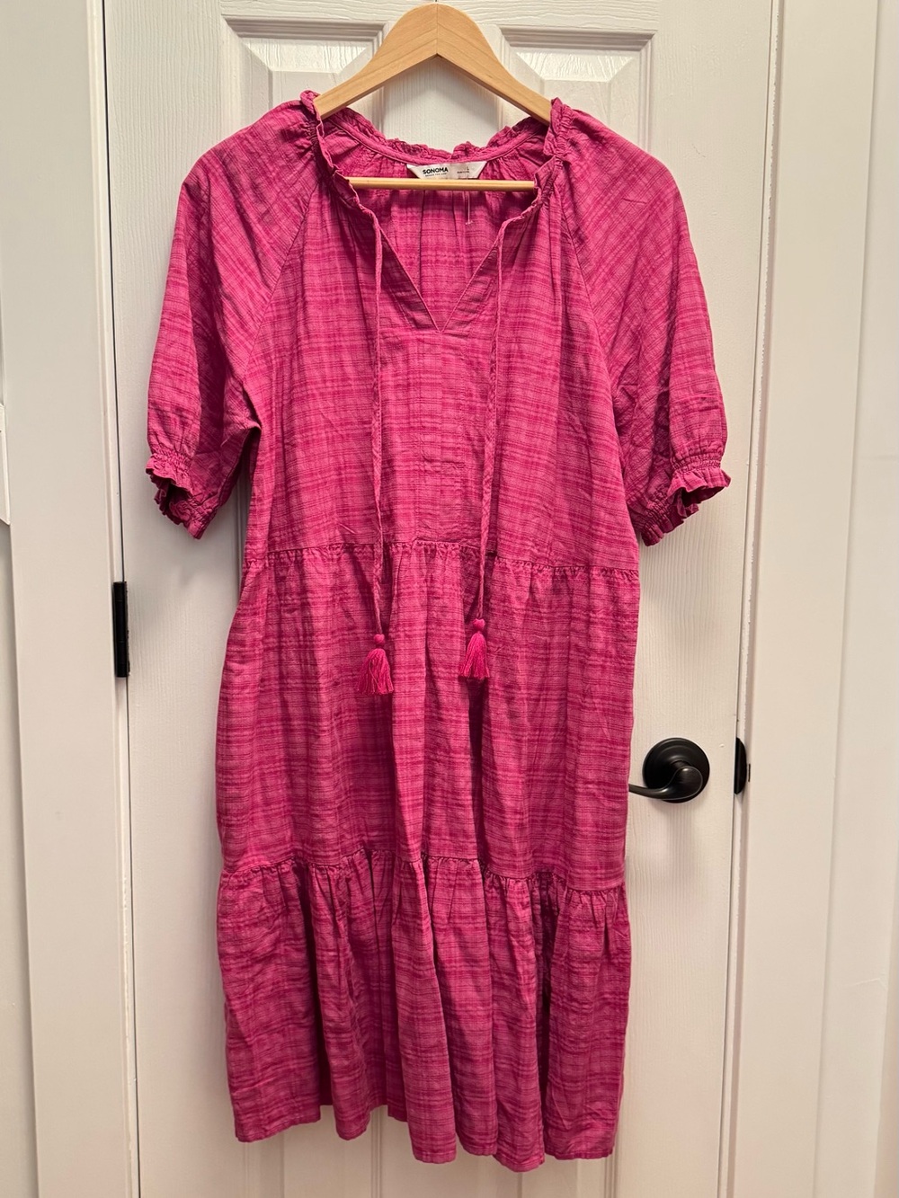 Sonoma Pink Tassel Tiered Cotton Dress